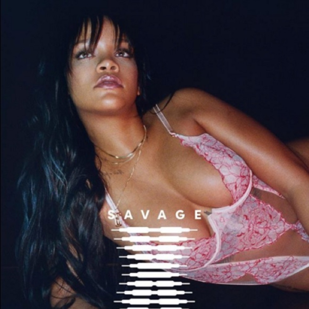 Savage Fenty red & white lace bodysuit.